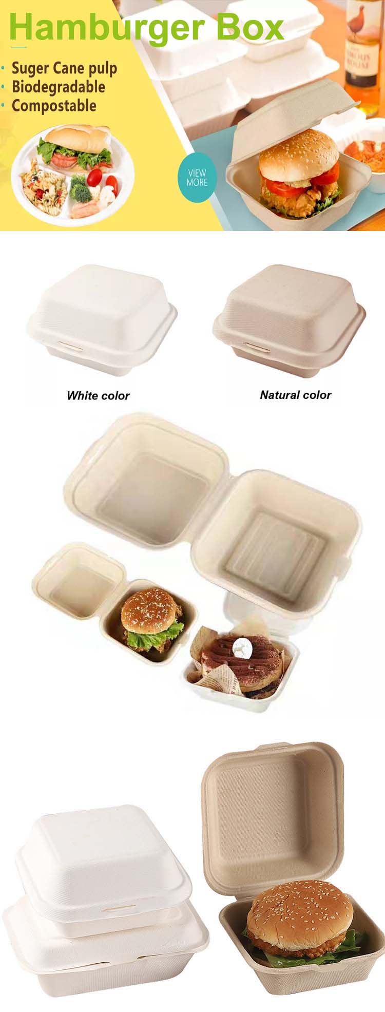 Eco Pulp Clamshell Hamburger Boxes